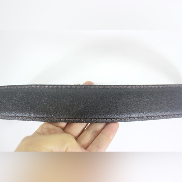 Vintage Dark Brown Leather Textured Belt with Chunky Gold Buckle Wide Thick Work - Picture 8 of 10